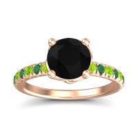 Black Onyx Ring In 18K Rose Gold With Peridot And Emerald Mallika Round Classic Ring