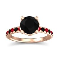Black Onyx Ring In 18K Rose Gold With Ruby Mallika Round Classic Ring
