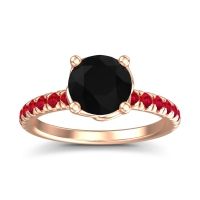 Black Onyx Ring In 14K Rose Gold With Ruby Mallika Round Classic Ring