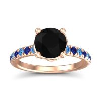 Black Onyx Ring In 18K Rose Gold With Swiss Blue Topaz And Blue Sapphire Mallika Round Classic Ring