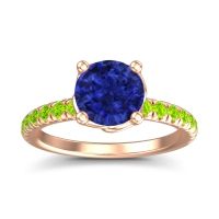Lab Blue Sapphire Ring In 18K Rose Gold With Peridot Mallika Round Classic Ring