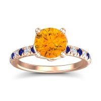 Citrine Ring In 18K Rose Gold With Blue Sapphire And Lab Diamond Mallika Round Classic Ring