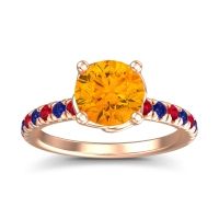 Citrine Ring In 18K Rose Gold With Ruby And Blue Sapphire Mallika Round Classic Ring