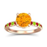 Citrine Ring In 18K Rose Gold With Ruby And Peridot Mallika Round Classic Ring