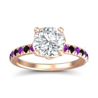 Lab Diamond Ring In 18K Rose Gold With Amethyst And Black Onyx Mallika Round Classic Ring