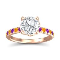 Lab Diamond Ring In 18K Rose Gold With Amethyst And Citrine Mallika Round Classic Ring