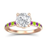 Lab Diamond Ring In 18K Rose Gold With Amethyst And Peridot Mallika Round Classic Ring