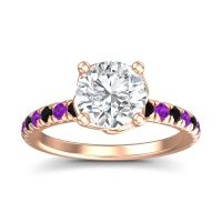 Lab Diamond Ring In 18K Rose Gold With Black Onyx And Amethyst Mallika Round Classic Ring
