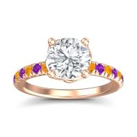 Lab Diamond Ring In 18K Rose Gold With Citrine And Amethyst Mallika Round Classic Ring