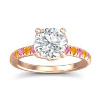 Lab Diamond Ring In 18K Rose Gold With Pink Tourmaline And Citrine Mallika Round Classic Ring
