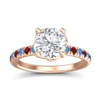 Lab Diamond Ring In 18K Rose Gold With Swiss Blue Topaz And Garnet Mallika Round Classic Ring