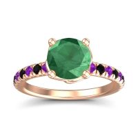 Lab Emerald Ring In 14K Rose Gold With Amethyst And Black Onyx Mallika Round Classic Ring