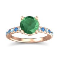 Lab Emerald Ring In 14K Rose Gold With Aquamarine And Swiss Blue Topaz Mallika Round Classic Ring