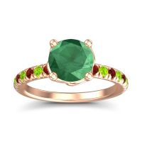 Lab Emerald Ring In 14K Rose Gold With Garnet And Peridot Mallika Round Classic Ring