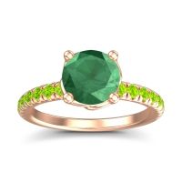 Lab Emerald Ring In 14K Rose Gold With Peridot Mallika Round Classic Ring