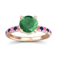 Lab Emerald Ring In 18K Rose Gold With Pink Tourmaline And Blue Sapphire Mallika Round Classic Ring