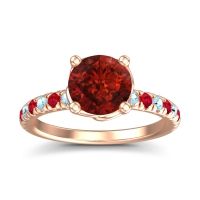 Garnet Ring In 18K Rose Gold With Aquamarine And Ruby Mallika Round Classic Ring