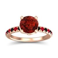 Garnet Ring In 18K Rose Gold With Black Onyx And Ruby Mallika Round Classic Ring