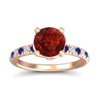 Garnet Ring In 18K Rose Gold With Blue Sapphire And Lab Diamond Mallika Round Classic Ring