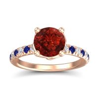 Garnet Ring In 14K Rose Gold With Diamond And Blue Sapphire Mallika Round Classic Ring