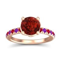 Garnet Ring In 18K Rose Gold With Ruby And Amethyst Mallika Round Classic Ring