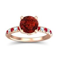 Garnet Ring In 18K Rose Gold With Ruby And Aquamarine Mallika Round Classic Ring