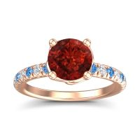 Garnet Ring In 18K Rose Gold With Swiss Blue Topaz And Lab Diamond Mallika Round Classic Ring
