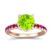 Peridot Ring In 14K Rose Gold With Amethyst And Ruby Mallika Round Classic Ring