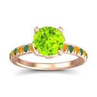 Peridot Ring In 18K Rose Gold With Citrine And Emerald Mallika Round Classic Ring