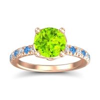 Peridot Ring In 18K Rose Gold With Diamond And Swiss Blue Topaz Mallika Round Classic Ring