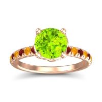 Peridot Ring In 18K Rose Gold With Garnet And Citrine Mallika Round Classic Ring
