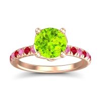 Peridot Ring In 14K Rose Gold With Pink Tourmaline And Ruby Mallika Round Classic Ring