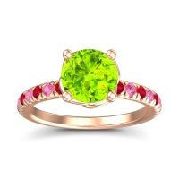 Peridot Ring In 14K Rose Gold With Ruby And Pink Tourmaline Mallika Round Classic Ring