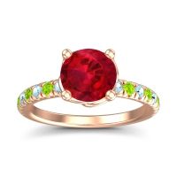 Lab Ruby Ring In 14K Rose Gold With Aquamarine And Peridot Mallika Round Classic Ring
