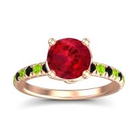 Lab Ruby Ring In 18K Rose Gold With Black Onyx And Peridot Mallika Round Classic Ring