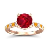 Lab Ruby Ring In 18K Rose Gold With Lab Diamond And Citrine Mallika Round Classic Ring
