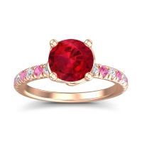Lab Ruby Ring In 18K Rose Gold With Lab Diamond And Pink Tourmaline Mallika Round Classic Ring