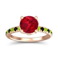 Lab Ruby Ring In 14K Rose Gold With Peridot And Black Onyx Mallika Round Classic Ring