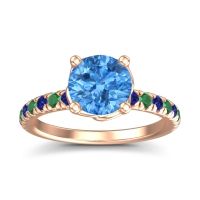 Swiss Blue Topaz Ring In 14K Rose Gold With Blue Sapphire And Emerald Mallika Round Classic Ring