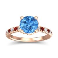 Swiss Blue Topaz Ring In 18K Rose Gold With Lab Diamond And Garnet Mallika Round Classic Ring