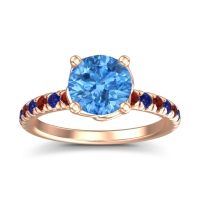 Swiss Blue Topaz Ring In 18K Rose Gold With Garnet And Blue Sapphire Mallika Round Classic Ring