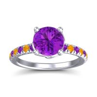 Amethyst Ring In Platinum With Citrine Mallika Round Classic Ring