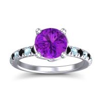 Amethyst Ring In Platinum With Black Onyx And Aquamarine Mallika Round Classic Ring