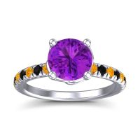 Amethyst Ring In Platinum With Citrine And Black Onyx Mallika Round Classic Ring