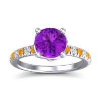 Amethyst Ring In Palladium With Citrine And Lab Diamond Mallika Round Classic Ring