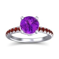 Amethyst Ring In Palladium With Garnet Mallika Round Classic Ring