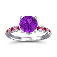 Amethyst Ring In Palladium With Garnet And Pink Tourmaline Mallika Round Classic Ring