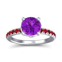 Amethyst Ring In Palladium With Garnet And Ruby Mallika Round Classic Ring