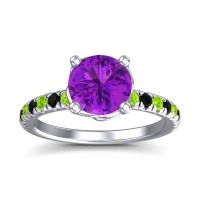 Amethyst Ring In Platinum With Peridot And Black Onyx Mallika Round Classic Ring