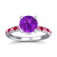 Amethyst Ring In Palladium With Pink Tourmaline And Ruby Mallika Round Classic Ring